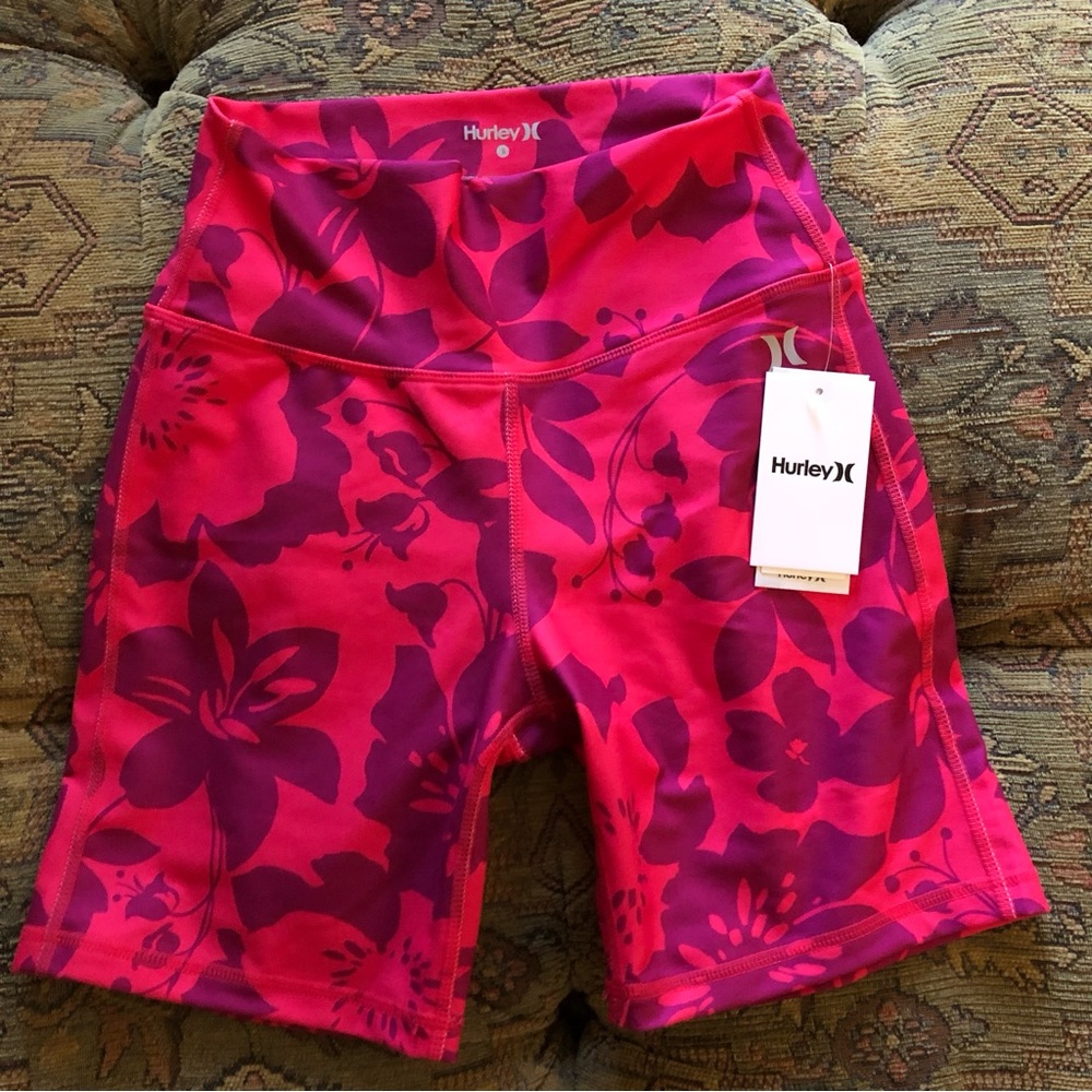 Hurley Bike Shorts *NEW w/ Tags* Size Small Tropical Print Hot Pink Magenta Red